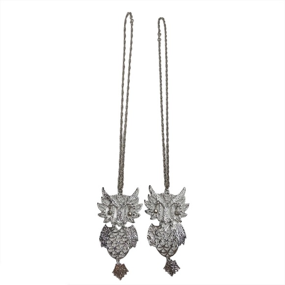 Vintage Pair of Articulated Owl Enamel Necklaces - Picture 5 of 5